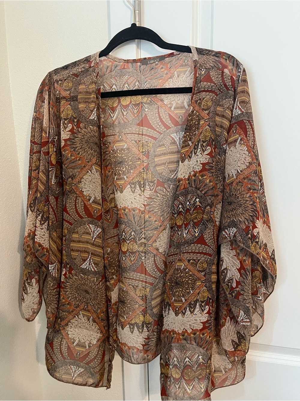 Libian Sheer Boho Kimono in Rust, Brown & Cream